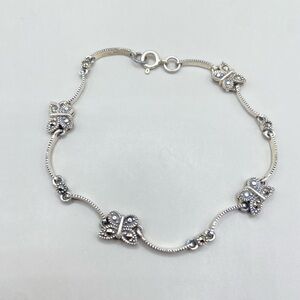Vintage Sterling Silver Marcasite Butterfly Bracelet